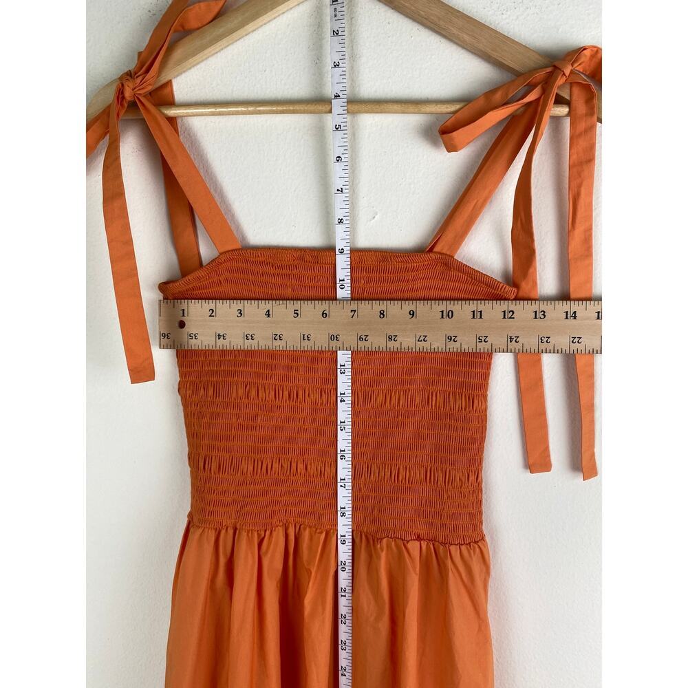 NWT COS Orange Cotton Maxi Dress Smocked Waist Tie Strap XS - Picture 14 of 15